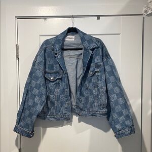 Vintage Steve‎ Madden Monogram Print Blue Jean Denim Oversized Jacket Medium